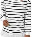 SweatyRocks Women's Striped Tee Shirt Long Sleeve Round Neck Eyelet Lace Trim Tops, Medium