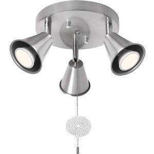 SEEBLEN 3-Light Industrial Directional Track Lighting with Pull Chain On/Off, Adjustable Round Ceiling Spotlight, Morden Nickel Flush Mount Kitchen Light for Hallway,Dining Room,Gu10 Bulbs Included