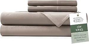 Hotel Sheets Direct 4 Piece Bed Sheet Set King Size, 100% Viscose Derived from Bamboo Sheets Set with 2 Pillowcases, Cooling & Breathable Luxury Bedding, MoistureWicking & Silky Soft Texture, Sand