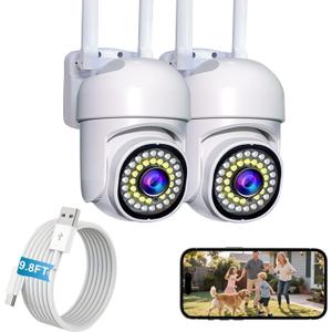 3MP Security Camera Outdoor, 360Pan-Tilt View, 2K HD Cameras for Home Security, Color Night Vision, AI Detection (2 Pack-3.3 ft USB-C Cable)