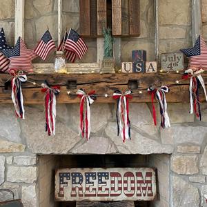 Novabright 11.8 ft Red White Blue Patriotic Bow Star Banner 4th of July Ribbon Star Garland 250th Anniversary Mantle Decor for Indoor Outdoor Memorial Day Veteran Independence Day Party Supplies, 11.8 ft/142 inches