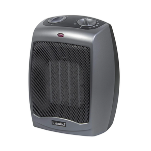 Lasko Portable Indoor Electric Ceramic Space Heater with Tip-Over Safety Switch, Overheat Protection and Thermostat, 2 Speeds, Safe for Home, 9.2 Inches, Dark Gray, 1500W, 754201
