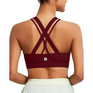 RUNNING GIRL Sports Bra for Women High Support, Criss-Cross Back Padded Strappy Sports Bras Yoga Bra with Removable Cups (Small, 1-wine Red)