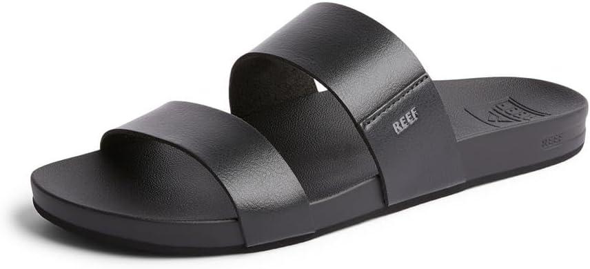 Reef Women's Cushion Vista Fashion Slide Sandal, Vegan Leather Strap, Soft Footbed (6, Black)