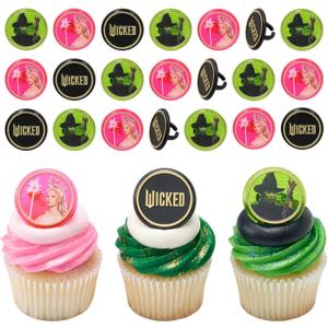 Wicked Cupcake Rings With Glinda And Elphaba, 24 Cupcake Toppers For Cakes, Birthday's, Celebrations, Food Safe Cake Decorations - 24 Pack