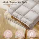 Wooden Play Gym with Beige Mat, Foldable Baby Play Gym, Infant Activity Mat with 6 Hanging Toys, Natural Pine Wood Frame Activity Center, Easy to Assemble & Clean, Newborn Present for Boys & Girls
