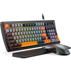 SABLUTE Gaming Keyboard and Mouse, Quiet Membrane Keyboard with RGB Backlit, PC Gaming Keyboard with Multimedia Knob, Anti-Ghosting, Ergonomic Wrist Rest & 3200 DPI Mouse for Gamer/Office (Black-grey)