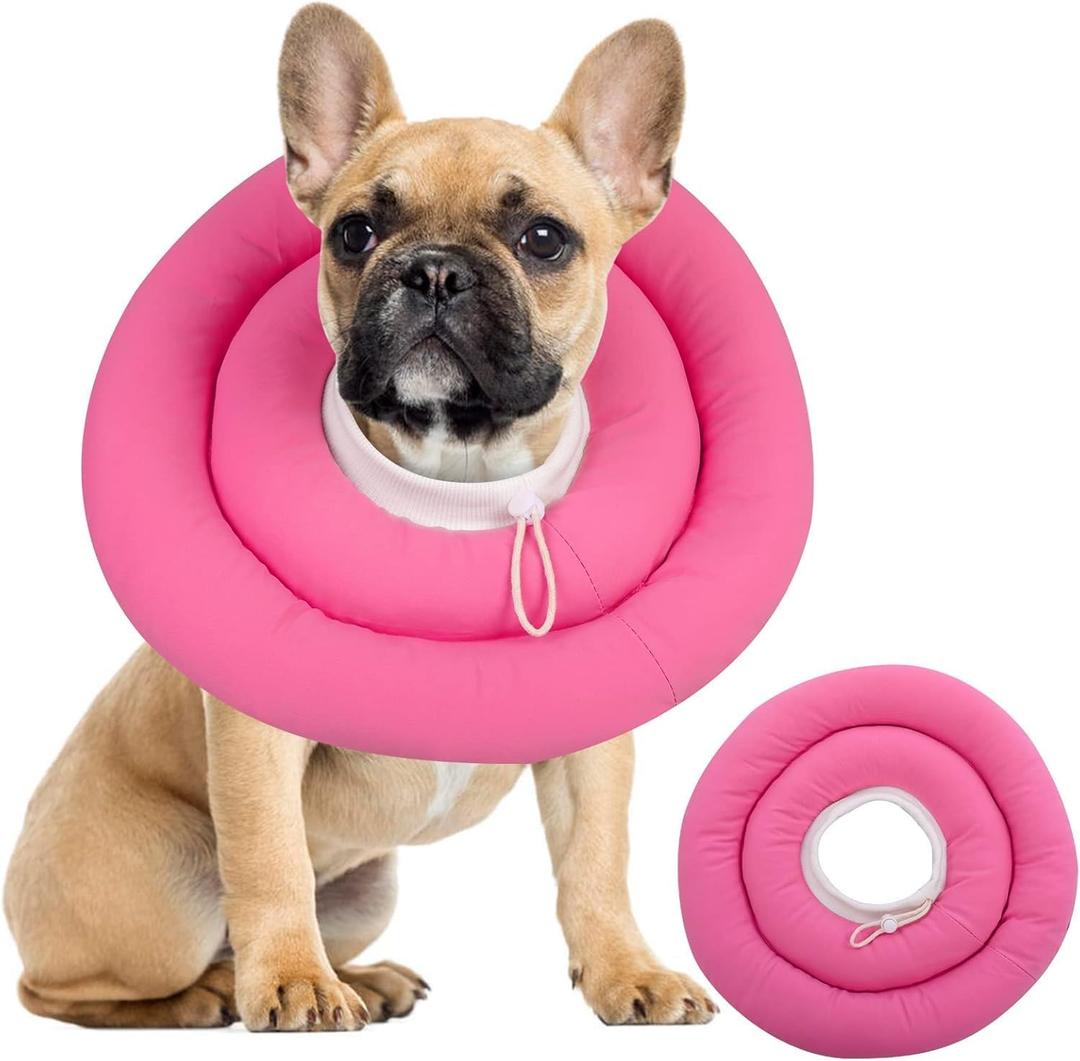 IDOMIK Dog Recovery Collar, Waterproof Soft Dog Cone After Surgery, Comfy Protective Elizabethan Collar Alternative for Dogs Cats, Adjustable Pet Neck Donut Cone Anti-Licking Biting Wounds,Rose,L (Pink)