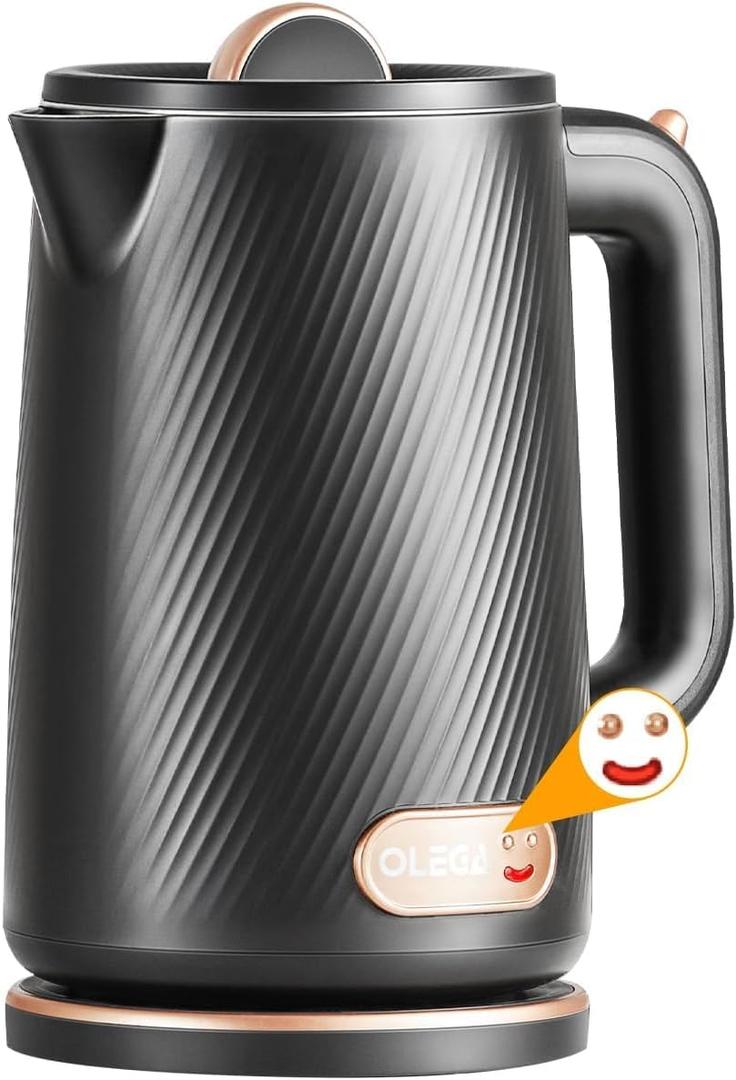 OLEGA Electric Kettle - 1500W Electric Tea Kettle 1.8L Stainless Steel Inner Electric Kettles for Boiling Water Auto Shut Off Boil-Dry Protection Electric Water Kettle for Coffee Tea Black