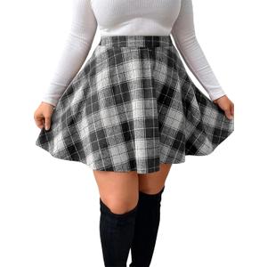 MakeMeChic Women's Plus Size Plaid Mini Skirt High Waisted Aline Flare Pleated Skirt (XX-Large Plus, Plus Dark Grey)