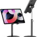 OMOTON Cell Phone Stand, Angle Height Adjustable Phone Stand, Aluminum Desktop Phone Holder Dock Stand for Desk, Compatible with iPhone Air/17 Pro Max/, All Smartphones and Tablets(4-11''), Black