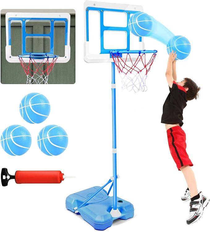 Shylizard Kids Toy Gift for 3 4 5 6 7 8 Years Old, Kids Basketball Hoop Adjustable Height 3.5FT6.2FT, Mini Basketball Hoop for Boys Girls, Basketball Goal Toys Outdoor Indoor Game Gifts(Blue)