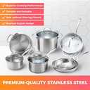 Mueller 16-Piece Nonstick Stone Cookware Set - PFOS/PFOA-Free, Stainless Steamer and Fry Pan, Vented Lids - Light Grey