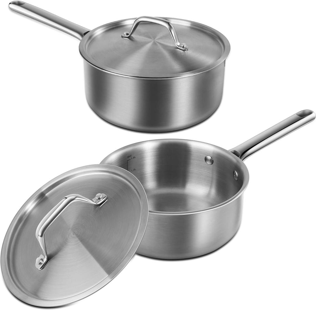 Rokasala Saucepan Set with Lids,3-Ply Stainless Steel Cookware 1.5QT,3QT and 5QT,Professional Grade Cookware,Induction Compatible