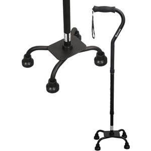 Quad Cane (300 lbs) - Adjustable Walking Cane with Large 4-Pronged Base & LED Light, Extra Balance & Stability Walking Stick for Seniors, Men & Women