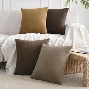 JELLYMONI Velvet Throw Pillow Covers Set of 4, 18 x 18 Inch Coffee Decorative Cushion Covers, Soft Square Pillowcases for Sofa, Couch, Bed  No Insert Included