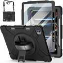Case for iPad Pro 13 Inch 7th Generation 2024: Military Grade Cover for iPad Pro 13" (M4) W/Screen Protector - Stand - Handle - Shoulder Strap - Pencil Holder- Black