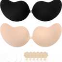 LAZYROSY Sticky Push Up Backless Bras Strapless Stick on Bra Invisible Adhesive Bra with Nipple Covers for Women (Black+Beige, D)