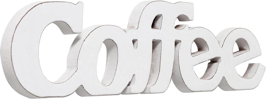 Rustic Distressed White Coffee Sign for Tabletop for 14", Wall Hanging Farmhouse Signs for Coffee Station, Wood Signs for Home Decor Kitchen Shelf Christmas