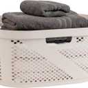Mind Reader 40L Laundry Basket, Clothes Hamper, Premium Wicker Design, Plastic, Ivory (Single)