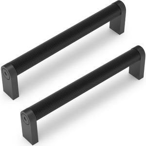 10 Pack Matte Black Cabinet Pulls knurled 5 Inch Hole Centers Kitchen Cabinet Handles Black Drawer Pulls Dresser Handles
