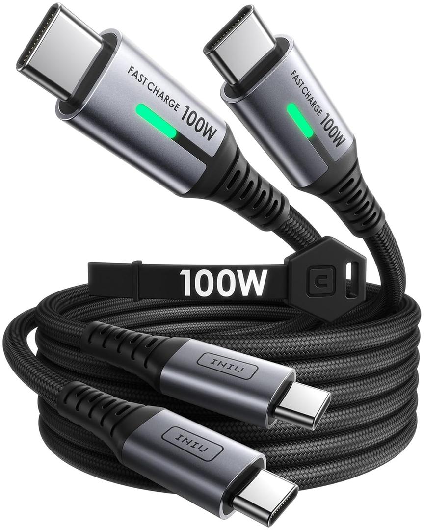 INIU USB C Cable, (6.6ft, 2-Pack) 100W USB C to C Fast Charging Cord, Braided Type C Charger Cable for iPhone 16 Pro Max 15 Plus Samsung Galaxy S24 S21 S10 Note 10 MacBook iPad Kindle etc.