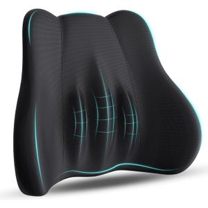 Lumbar Support Pillow, Memory Foam Lumbar Pillow for Lower Back Pain Relief, Back Support Pillow for Office Chair, Car Seat - Black