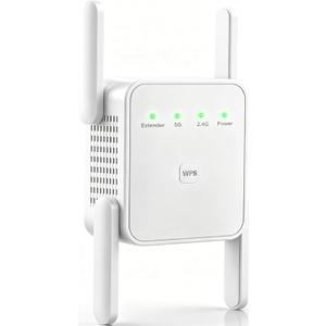 WiFi Extender Signal Booster for Home WiFi Booster 1200Mbps | Dual Band 5GHz & 2.4GHz Covers Up to 2150 Sq.Ft & 35 Devices, Ethernet Port with Four Antennas