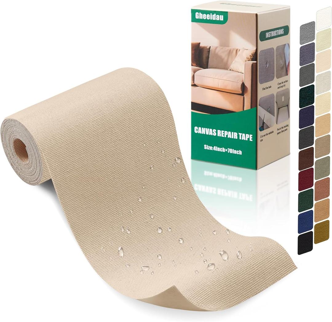 Gheeidau Canvas Repair Tape 470 Inch Waterproof Self-Adhesive Fabric Repair Patch for Repairing Boat Covers,Tents,Patio Umbrellas,Car Seats,Luggage,Sofas.(Light Beige)