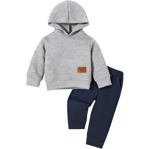 Neutocd Baby Boy Clothes Outfits Long Sleeve Hoodie Tops Sweatshirt Pants Set for Infant Toddler Fall Winter Sweatsuit (12-18 Months, Grey/Navyblue)