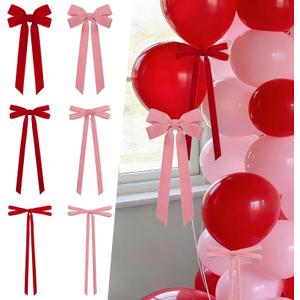 24 Pcs Pink & Red Vintage Velvet Bows Ornaments, 5x10 Inch Luxury 3-Sizes for Baby Bridal Shower Birthday Christmas Tree Valentine's Day, Reusable Coquette Room Wall Backdrop Photo Decoration