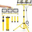 LED Work Lights with Stand: 3 Head Adjustable Work Light with Individual Switch, IP66 Waterproof Foldable Outdoor Tripod Light for Job Site Construction Lighting, Tool Gifts for Men