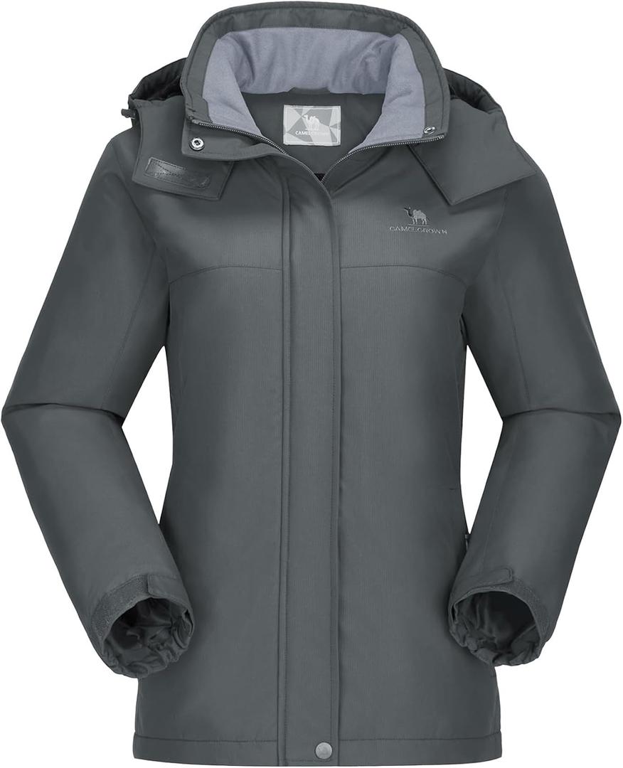 CAMEL CROWN Women's Ski Jacket Winter Snow Coat Warm Fleece Mountain Waterproof Female Jacket Snowboarding jackets (3X-Large, Grey)