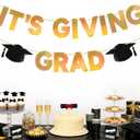 2 x Graduation Decorations Banner, No DIY Shiny Iridescent Gold It's Giving Grad Banner Graduation Cap Congrats Grad for College High School Ceremony Congratulation Graduations Party Decor Photo Backdrop