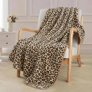 Fleece Throw Blanket 40" x 50" - Soft Cozy Microfiber Plush Blanket, Lightweight Warm Throw for Couch Bed Sofa Chair, All Season Use, Sand Leopard