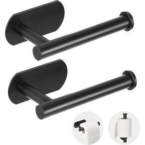 Toilet Paper Holder - Self Adhesive Toilet Paper Holder Wall Mount for Bathroom, SUS 304 Stainless Steel Command Strip Toilet Paper Roll Holder Stick On Wall, No Drilling - Matte Black2 Pcs