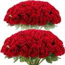 Cliselda 72pcs Red Roses Artificial Flower in Bulk, Realistic Velvet Silk Faux Roses for Wedding Centerpieces, Bridal Bouquets, Home Decor, Anniversary, Valentine's Day Gifts, Mohter's Day Decorations