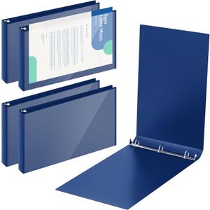 4 Pcs 11 x 17 Inch View Binders with Cover Pocket 1 Inch 3 Rings Heavy Duty View D Ring Binders Economy Holds 11" x 17" Paper for Artwork Blueprints, Office, Home, Work Places (Blue)