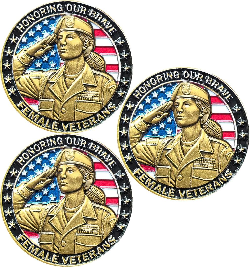 U.S. Female Veterans Challenge Coin - Honoring Courage, Sacrifice, and Strength of Women in Service (Pack of 3)
