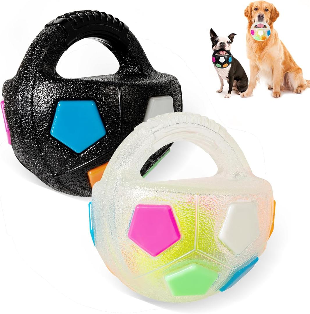 Dog Toy Ball with Handle, Toss and Fetch Play, Interactive Ball for Dogs Playing, Squeaky Floating (2pc) (set of two)