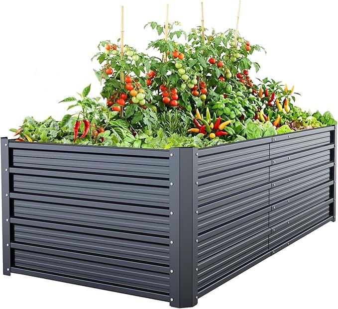 Ohuhu 6x3x1.9 FT Metal Raised Garden Bed Outdoor, Reinforced Deep Root Galvanized Steel Rustproof Planter Box, 100% Non-Toxic, 256 Gal Heavy Duty Tall Raised Beds for Growing Vegetables Flowers Herbs
