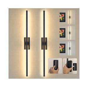 Magnetic Battery Operated Wall Sconces Set of 2, Magnetic Linear Wall Sconce,Multiple patches （Peel and Stick） Rechargeable Wireless Picture Light , Modern Sconces for Living Room Bedroom Hallway