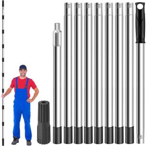 Paint Roller Extension Pole 11.8Ft,10 Segmented Lightweight Stainless Steel Telescopic Pole, Extension Pole with Tapered Adapter, Extendable Roller Pole for Painting and Cleaning Tools, Mop Handle