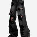 Baggy Jeans for Women Men Ripped Straight Leg High Waisted Pants (Black, M)