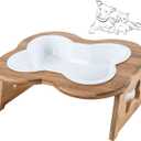 Elevated Ceramic Dog Bowl with Stand - Cute Raised Tilted Anti Vomiting Cat Dish - Personalized Pet Feeder for Food and Water - Heavy Weighted No Tip Over - Sized for Small / Medium Dog and Large Cat