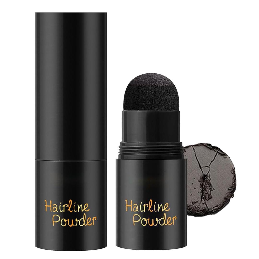 Hairline Powder Stick Root Cover up Black, Hairline Shadow Powder with Sponge for Thinning Hair, Instantly Conceal Hair Loss & Bald Spots, Natural-Looking Coverage, Waterproof & Long Lasting