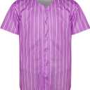 MESOSPERO Blank Jersey Plain Hipster Hip Hop for Men Button-Down Baseball Jersey Short Sleeve Shirt (Purple, S)