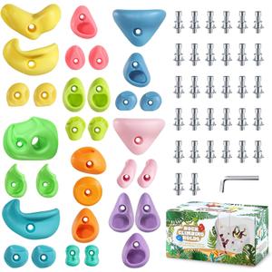 TOPNEW 32 Rock Climbing Holds Multi Size for Kids, Adult Rock Wall Holds Climbing Rock Wall Grips for Indoor and Outdoor Playground Play Set