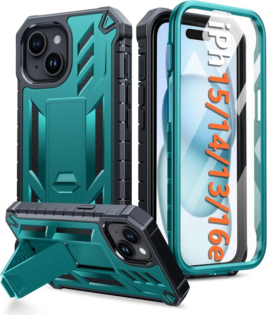 FNTCASE for iPhone 15 Phone Case: for iPhone 13 & 14 & 16e Case Military Grade Shockproof Protection Hard Phonecase - Dual Layer Matte Textured Drop Proof Rugged Protective Cover - 6.1 Inch Green
