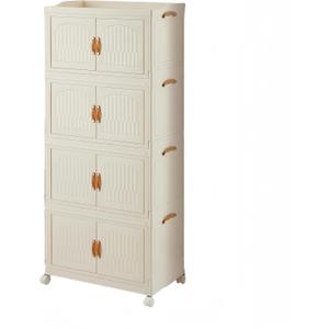 29Gal Foldable Plastic Storage Cabinet with Doors 4 Tier Large Folding Stackable Storage Box with Lids White Tall Nightstand for Bathroom,Bedroom,Living Room